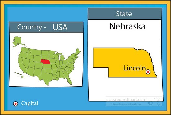 lincoln nebraska state us map with capital