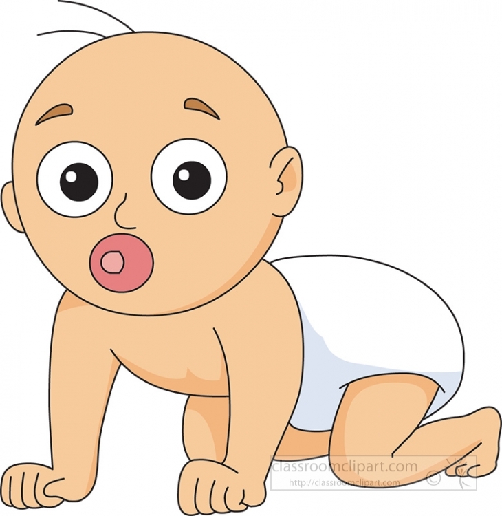 little baby crawling with pacifier in mouth clipart 596