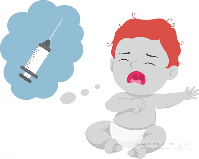 little baby crying thinking of syringe gray color