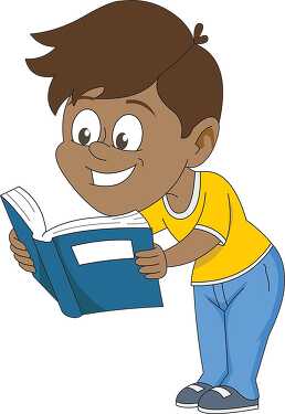 little boy reading book with interest clipart 2