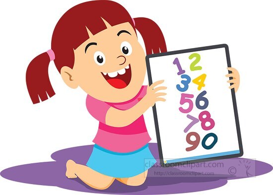 little girl playing number game on tablet clipart