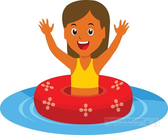 little girl swimming in pool with tube summer clipart