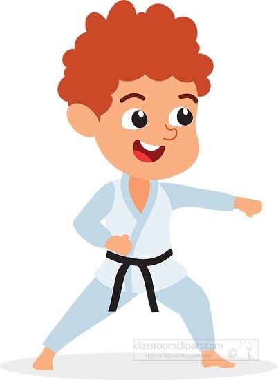 little kid boy practicing karate clipart