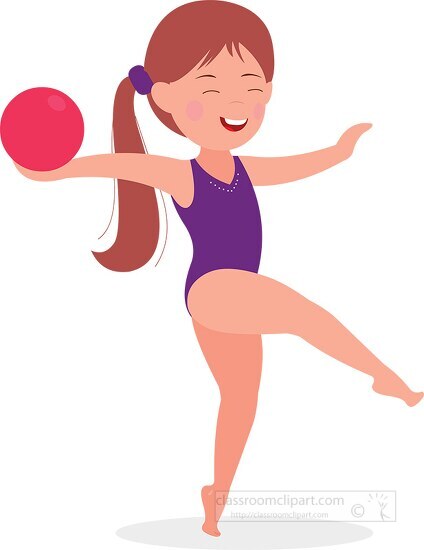 little kid girl performing gymnastics with ball clipart 3A