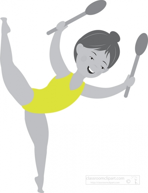 little kid girl performing gymnastics with clubs gray color 3A