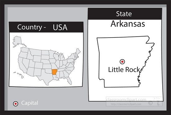 littlerock arkansas state us map with capital bw gray
