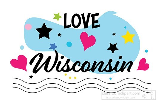 Love Wisconsin Hearts Stars Logo Clipart