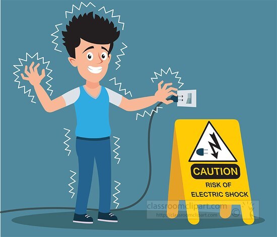 man get shock near electric shock risk caution sign safety clipa