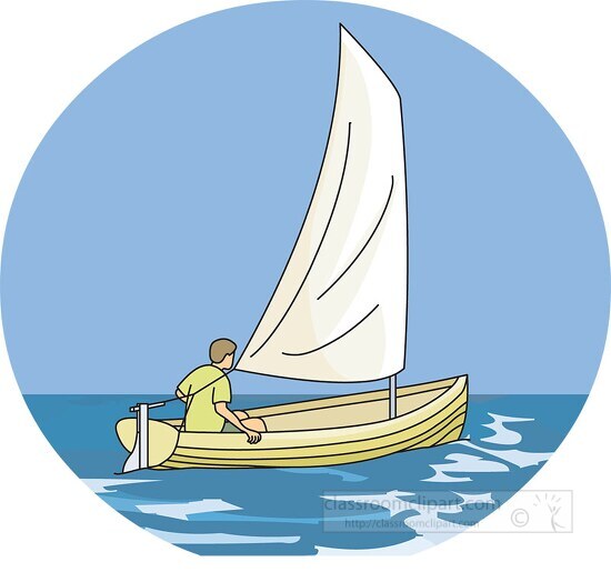 man on dinghy sail boat clipart