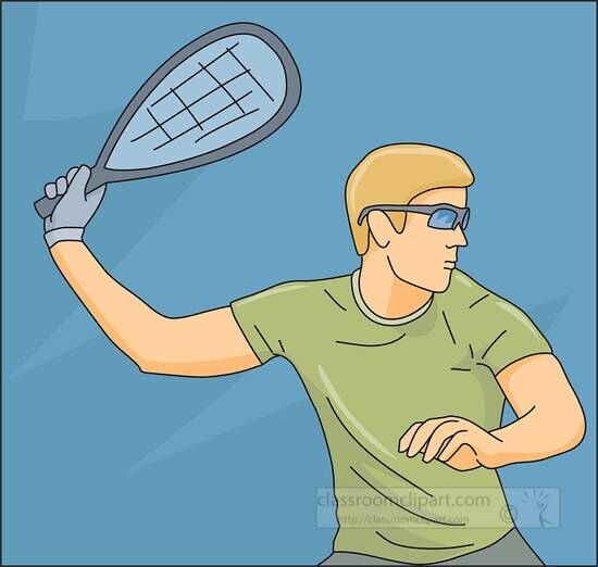 man playing racquetball blue background