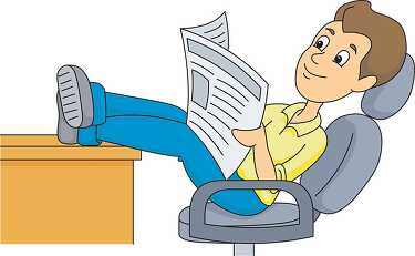 man reading news paper with his feet on the desk