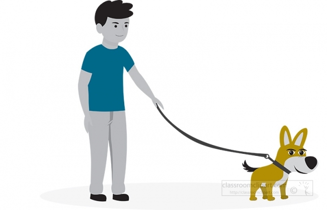 man walking his dog on leash gray color