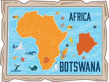 map of botswana with ocean animals africa continent clipart