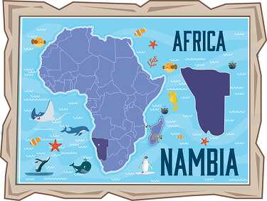 map of nambia with ocean animals africa continent clipart