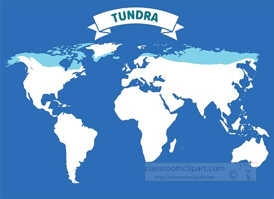 map of the world shows areas of tundra biome clipart