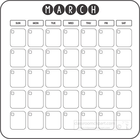 march calendar days week month clipart