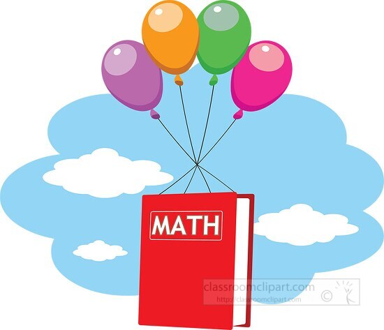 math book flying with colourful balloons math clipart