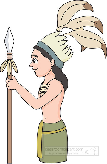 mayan leader wearing headress holding spear clipart 71511