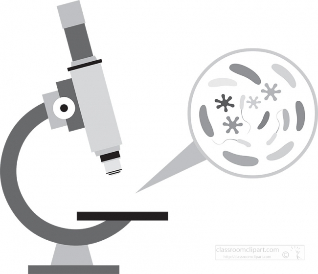 microscope with bacteria gray clipart
