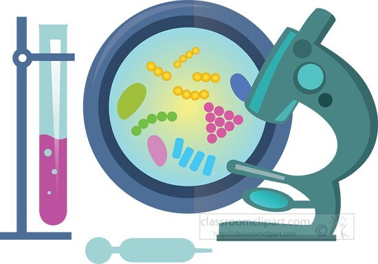 microscope with microrganism and test tubes clipart.eps