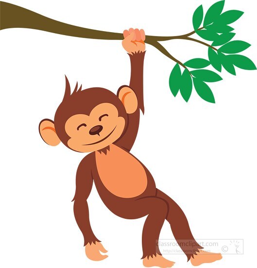 monkey hanging from a tree branch cartoon clipart