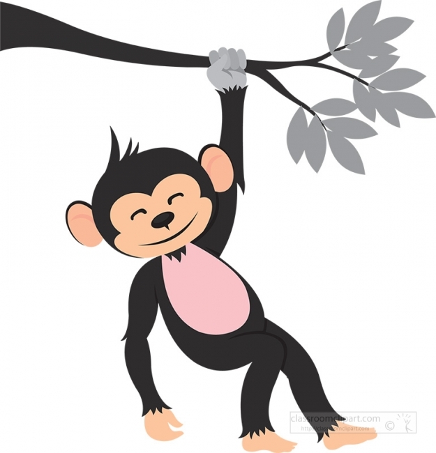 monkey hanging from a tree branch cartoon gray color