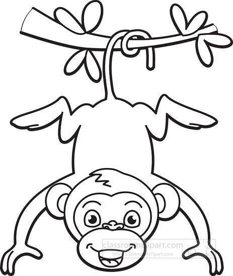 monkey hanging from tree black white outline cliprt