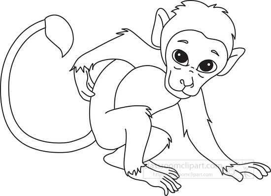 monkey scratching back black white outline clipart