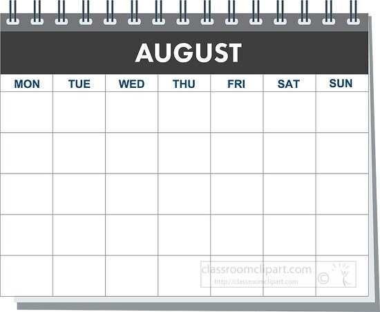 month spiral august calendar black white clipart