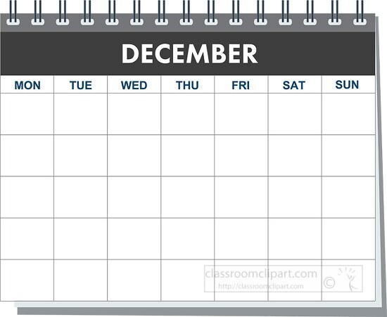 month spiral december calendar black white clipart