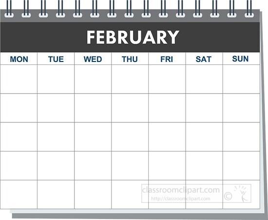 month spiral february calendar black white clipart