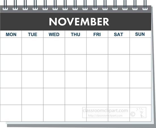 month spiral november calendar black white clipart