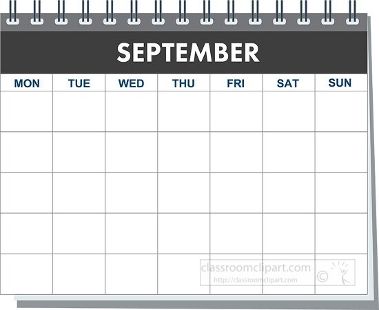 month spiral september calendar black white clipart