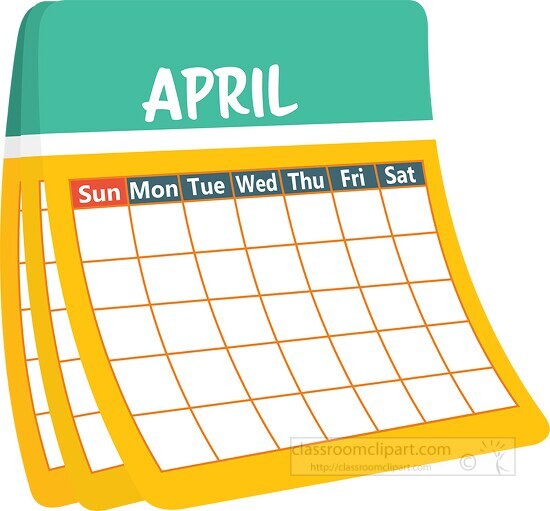 Calendar Clipartmonthly calender april clipart