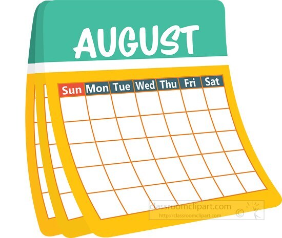 Calendar Clipartmonthly calender august clipart
