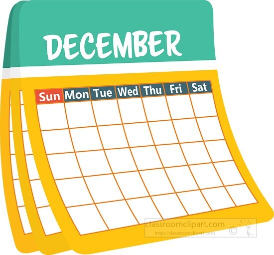 monthly calender december clipart
