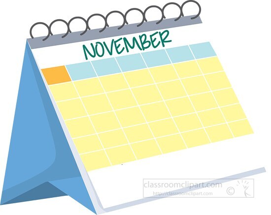 monthly desk calendar november white clipart