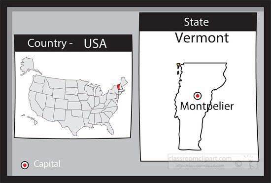 montpelier vermont gray state us map with capital
