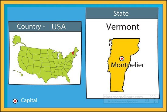 montpelier vermont state us map with capital