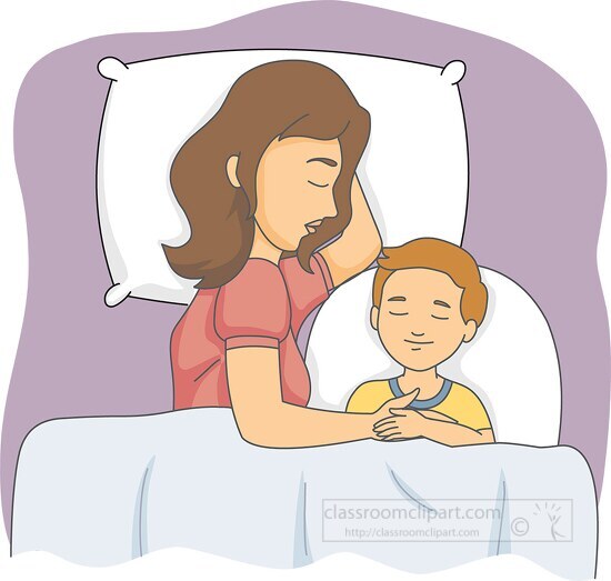 mother and child sleeping in bed