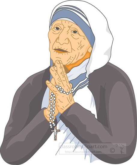 mother theresa praying with osary 