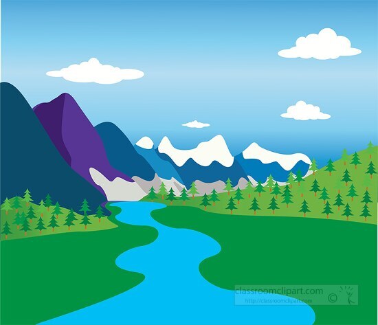 mountains with river and valley geography clipart