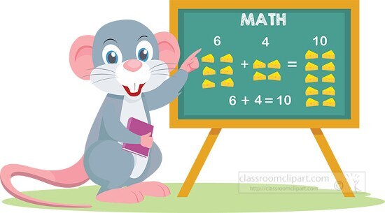 mouse character teaching math six plus four clipart