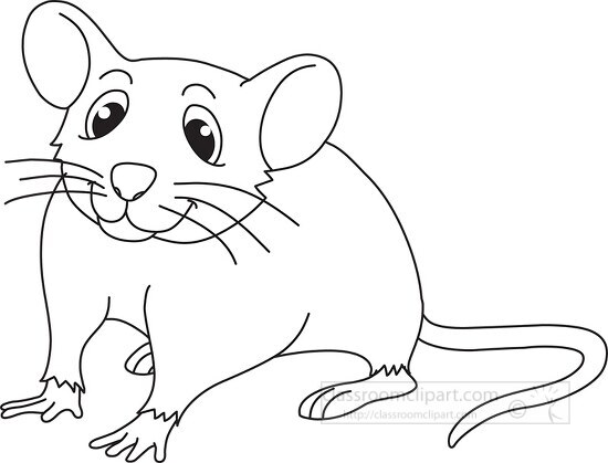 mouse with long tail black white outline clipart