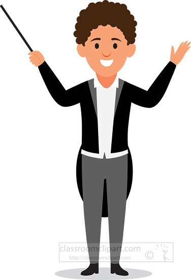musician conductor holding wand for metrical outline clipart