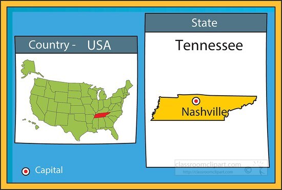 nashville tennessee state us map with capital