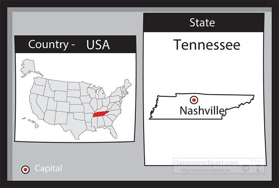 nashville tennessee state us map with capital bw gray