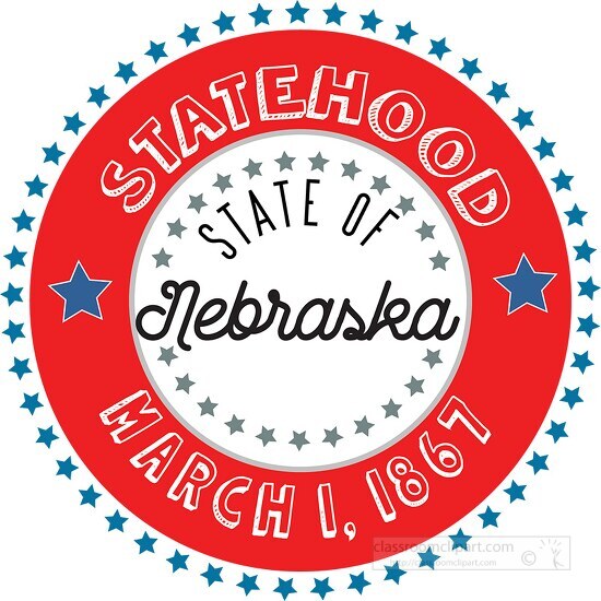 Nebraska statehood 1867 date statehood round style with stars cl