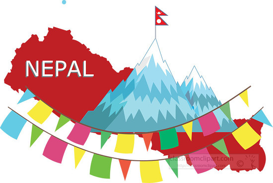 nepal mountains with flag asia clipart illustration