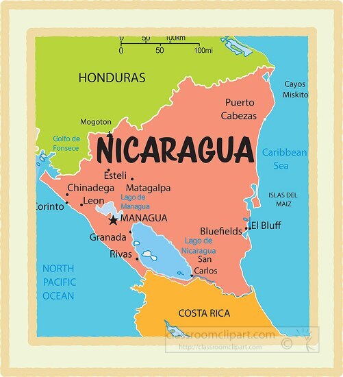 Maps Clipart-nicaragua country map color border clipart